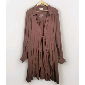 Oli & Hali Womens M Rayon Gauze Cardigan One Button Lagenlook Brown